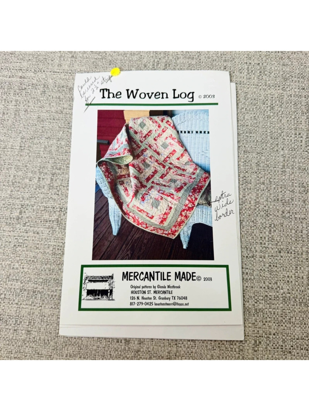 Vintage 2003 The Woven Log Quilt Pattern Mercantile Made Glenda Westbrook